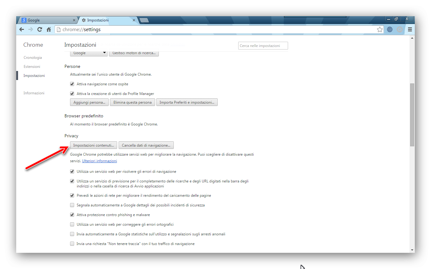 Blocco pop-up internet chrome 1