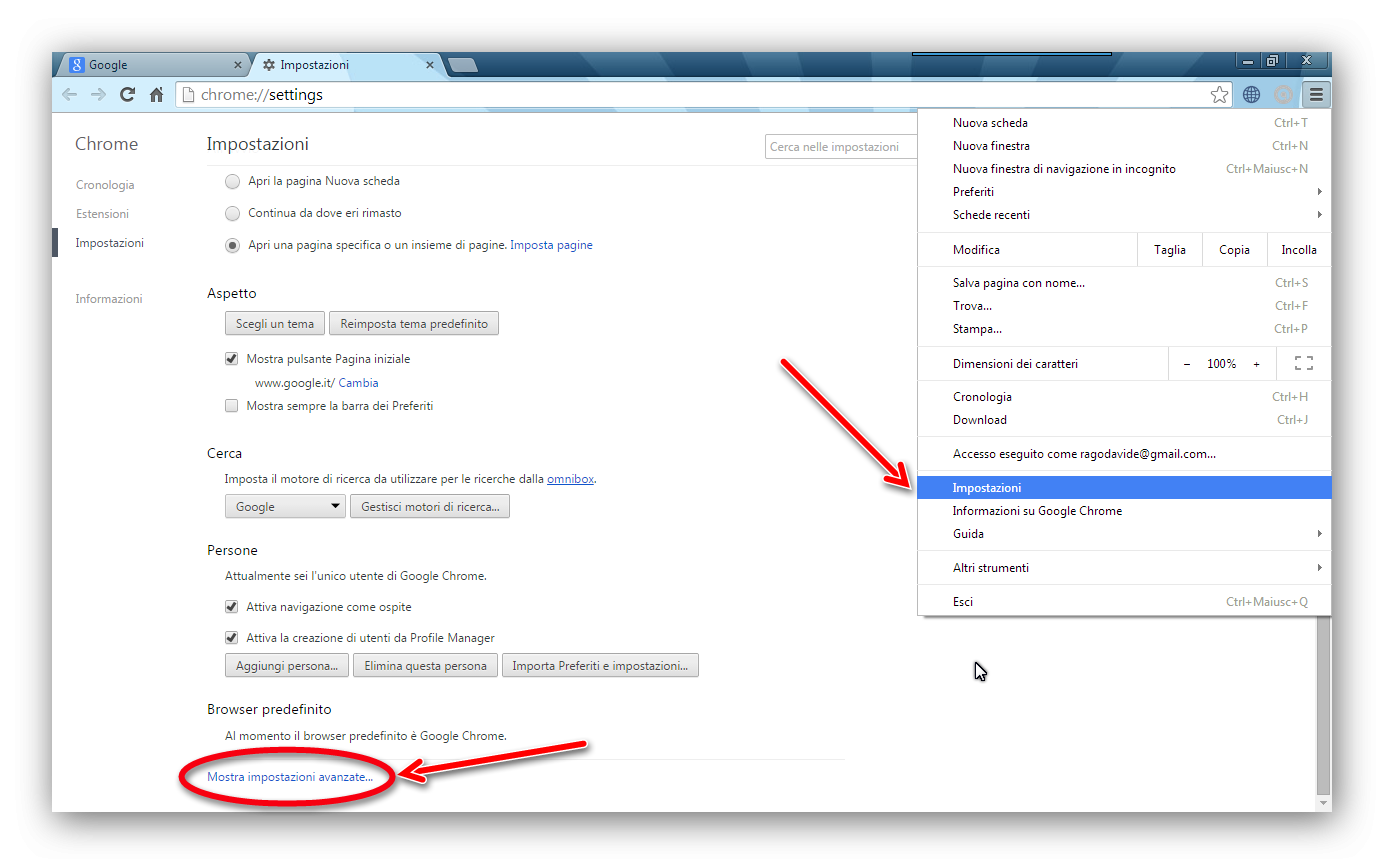 Blocco pop-up internet chrome