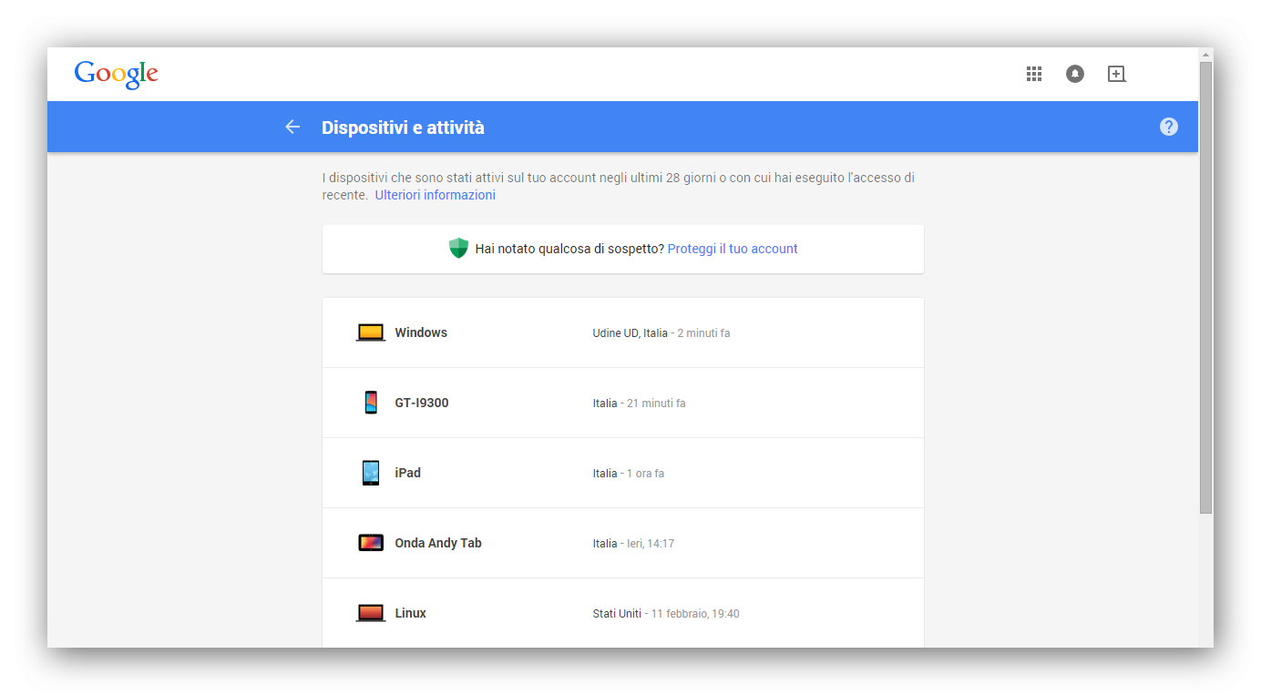 Controllo accessi Gmail con Gestione dispositivi Android