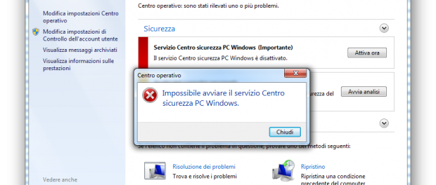 Impossibile avviare il servizio Centro Sicurezza Pc: risolviamo