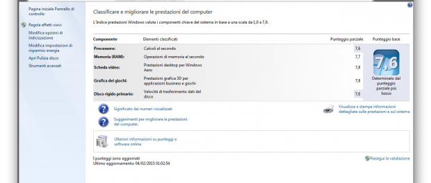 Windows 8.1 non fornisce più l'indice delle prestazioni, come mai?
