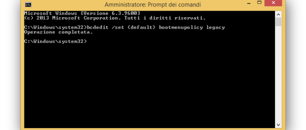Abilitare il tasto f8 in Windows 8.1 per la modalità provvisoria
