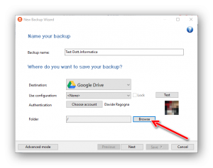 eseguire un backup dei dati