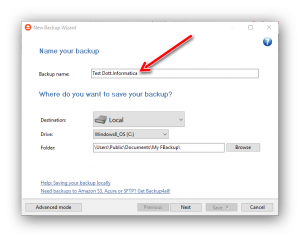 eseguire un backup dei dati