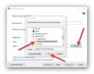 eseguire un backup dei dati