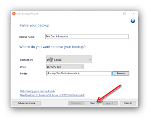 eseguire un backup dei dati