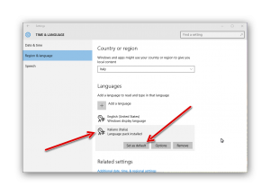 come cambiare lingua in windows 10