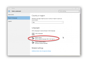 come cambiare lingua in windows 10