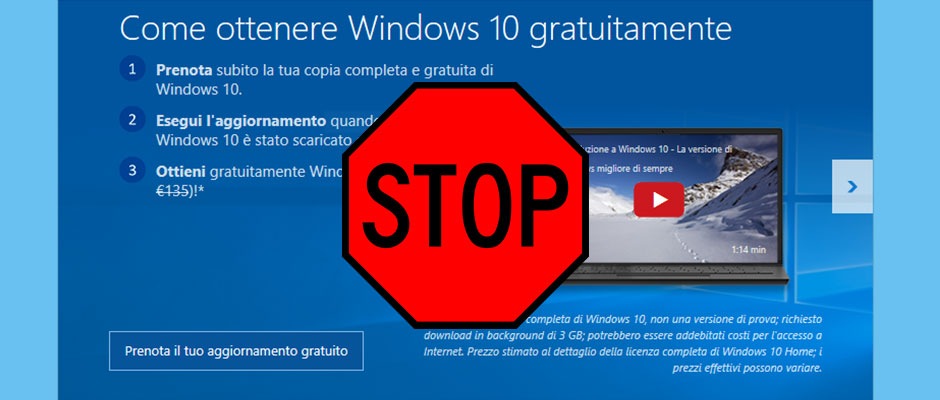 impedire l'aggiornamento automatico da Windows 7 a Windows 10