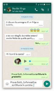 whatsapp scrittura in corsivo