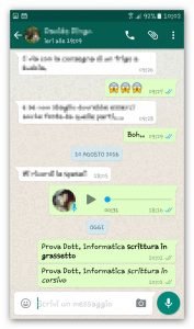whatsapp scrittura in corsivo