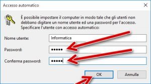 Disattivare password accesso Windows 10