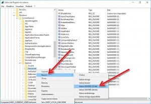 Nuovo valore DWORD 32 bit Advanced