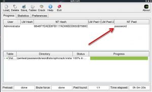 Ophcrack Password scovata