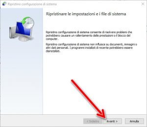 Ripristino configurazione di sistema windows 10
