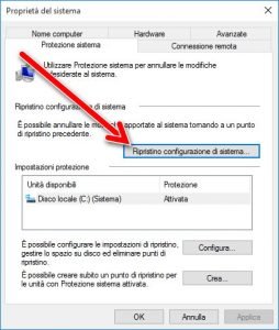 Ripristino configurazione di sistema windows 10