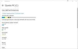 Uso archiviazione windows 10
