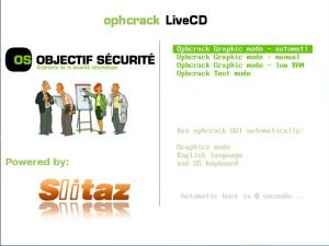 ophcrack livecd boot