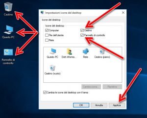 Impostazioni icone del desktop cestino pc pannello controllo