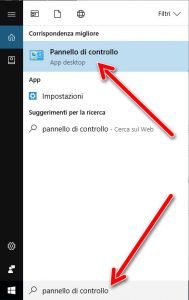 Pannello di controllo cortana