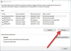 Deframmenta e ottimizza unità