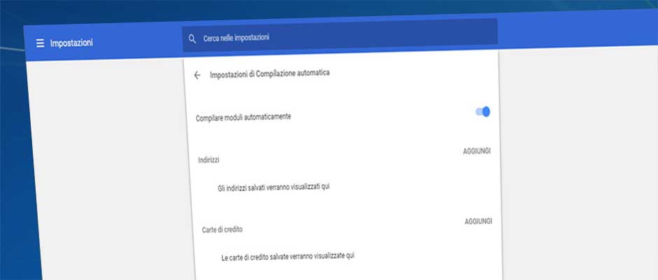 Disattivare il completamento automatico di Chrome