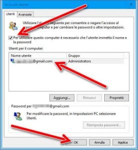 Login automatico in Windows 10