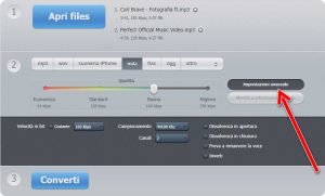 Online audio converter Impostazioni avanzate