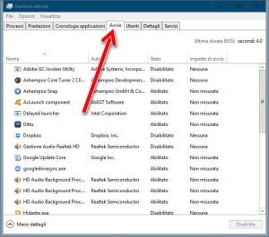 Gestire i programmi che si avviano automaticamente con Windows 10