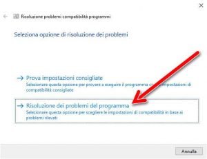 problema compatibilità programma risolto