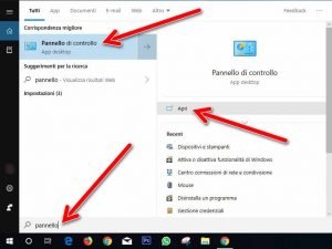 Aprire pannello di controllo windows 10