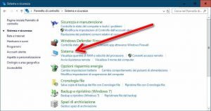Pannello di controllo sistema Windows 10