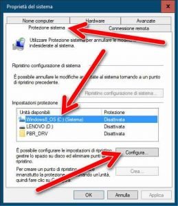 Creare un punto di ripristino in Windows 10