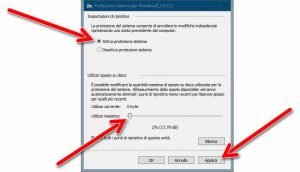 Creare un punto di ripristino in Windows 10